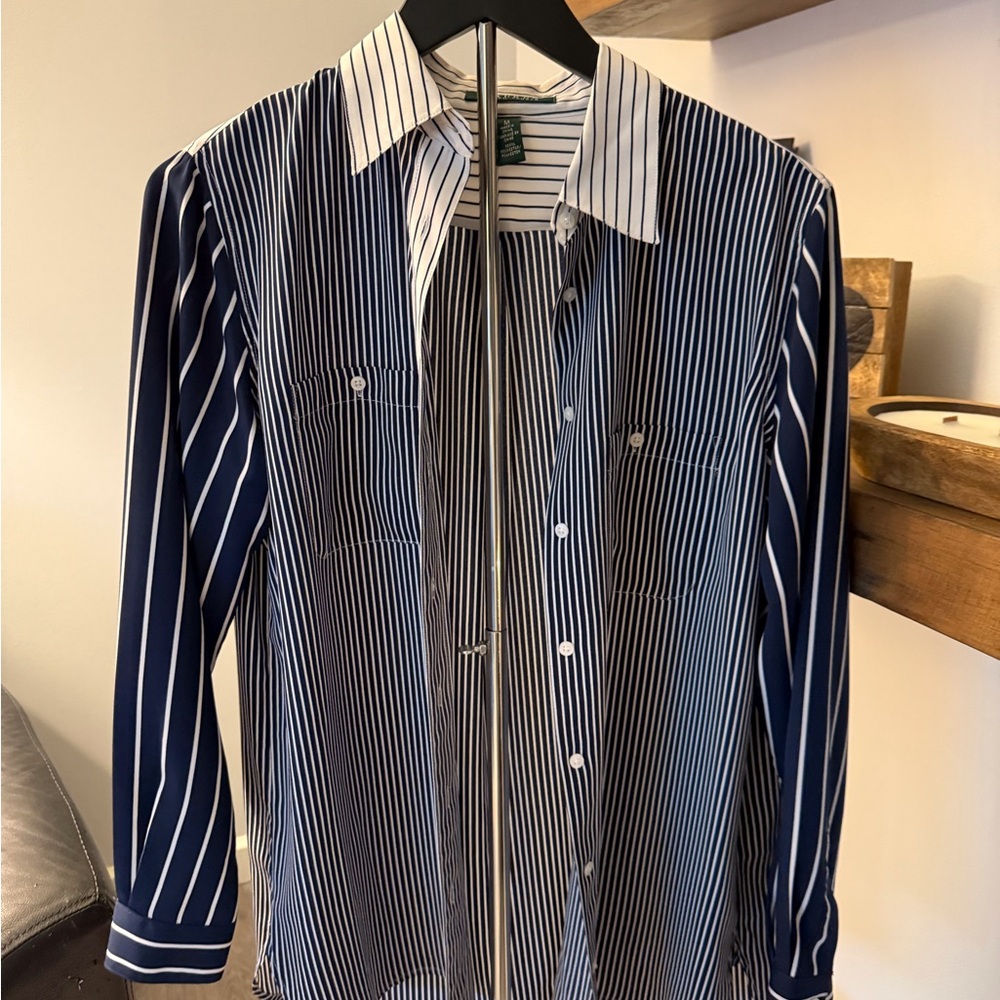 Navy and White Striped Men's Shirt